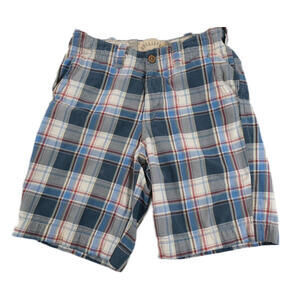 Hollister Men's Size 30 Blue Plaid Shorts Button Fly - Measure 32"